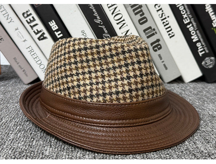 Men's leather jazz cap with houndstooth design 1 M