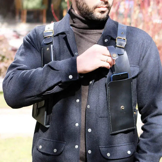 Men’s PU Leather Shoulder Holster Bag with Dual Pouches