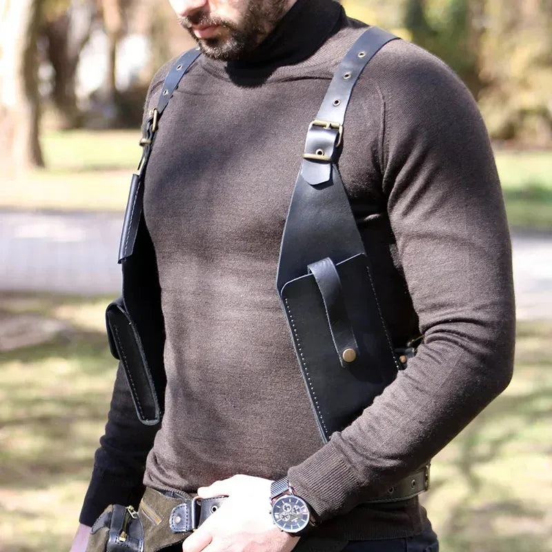 Men’s PU Leather Shoulder Holster Bag with Dual Pouches