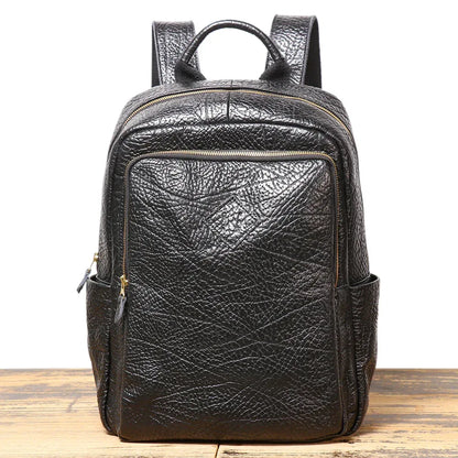 Men’s Black Leather Laptop Backpack with Trolley Sleeve