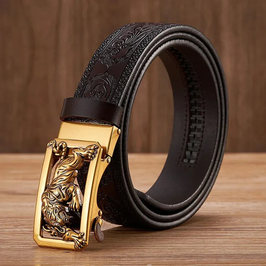 Tiger Buckle Genuine Leather Belt for Men