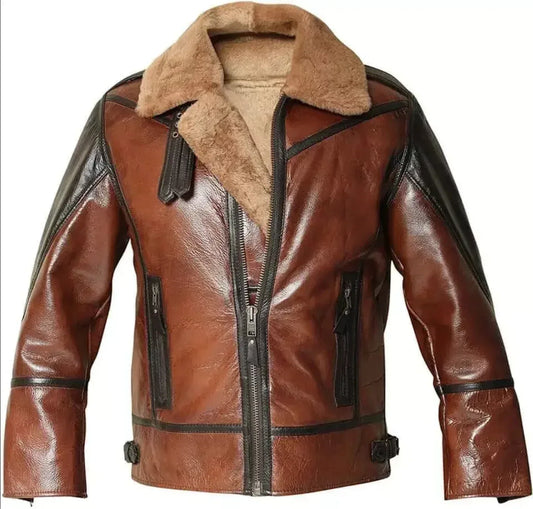 Men's Genuine Leather Aviator Jacket Brown Shearling