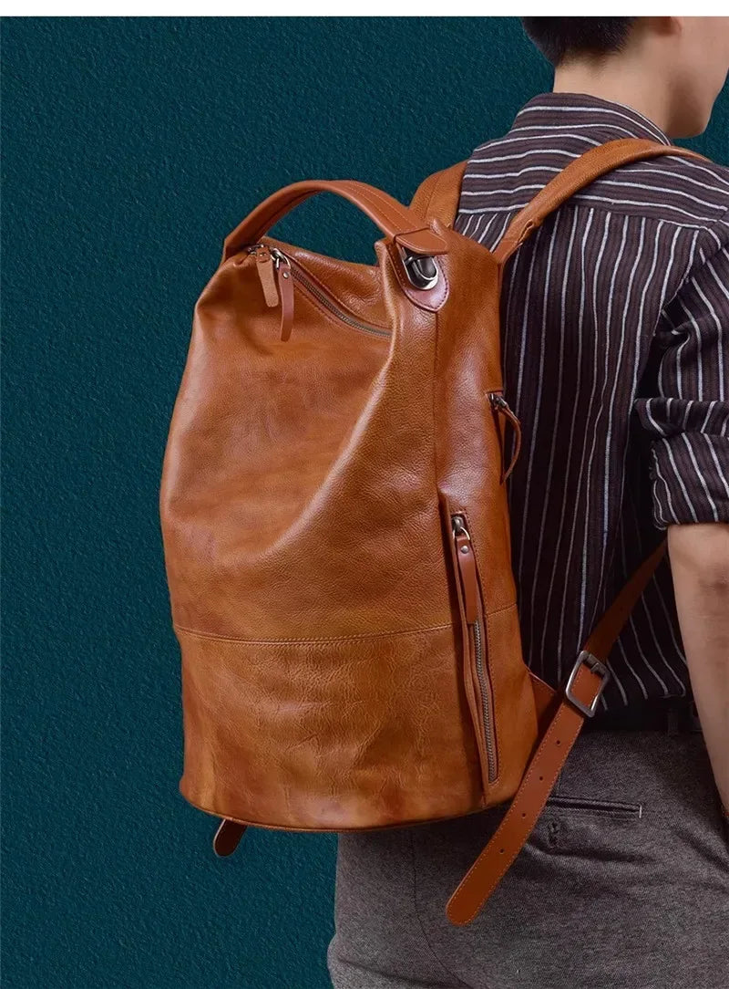 Men’s Vintage Leather Backpack Handmade Brown Cowhide