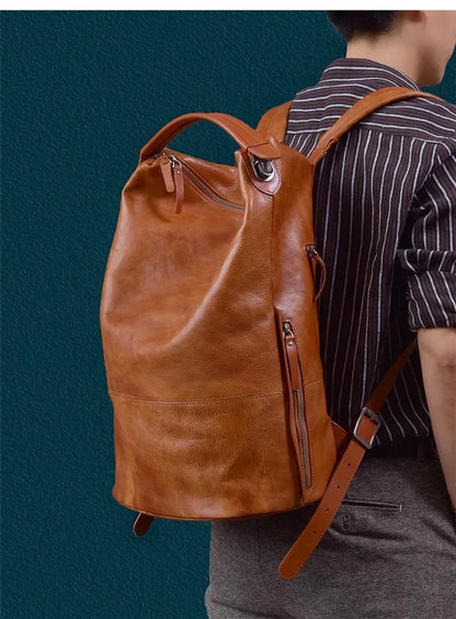 Men’s Vintage Leather Backpack Handmade Brown Cowhide