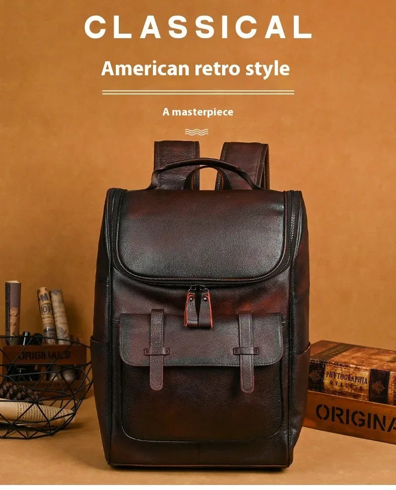 Men’s Real Leather Backpack with Laptop Compartment