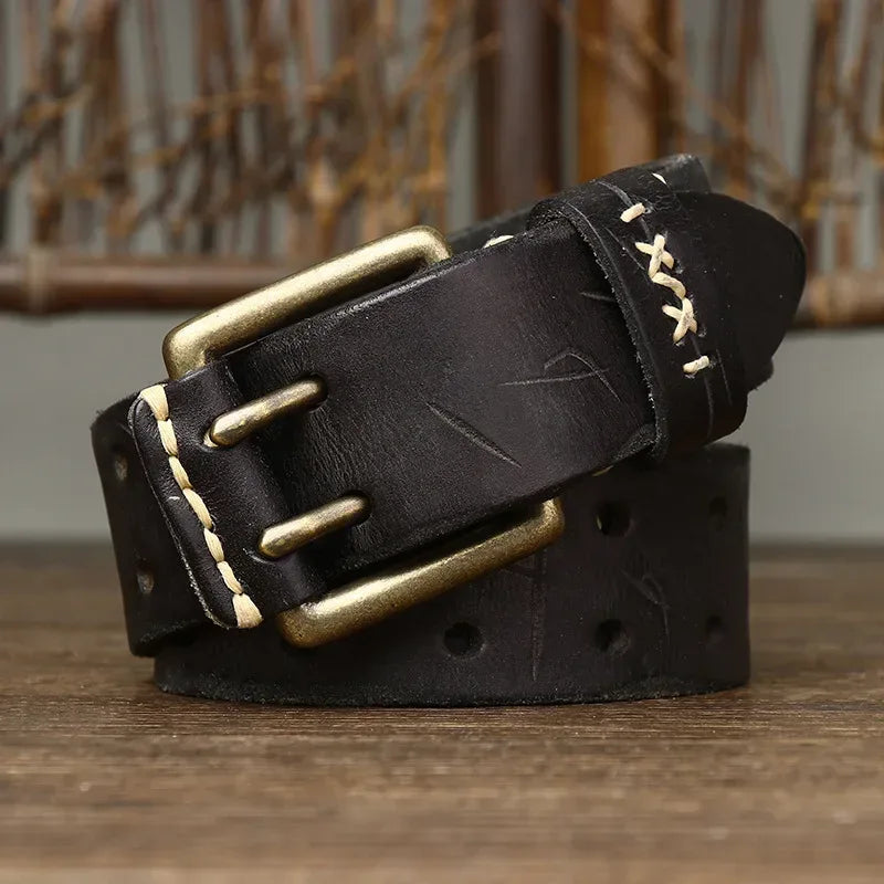 Men's Full Grain Leather Double Prong Belt