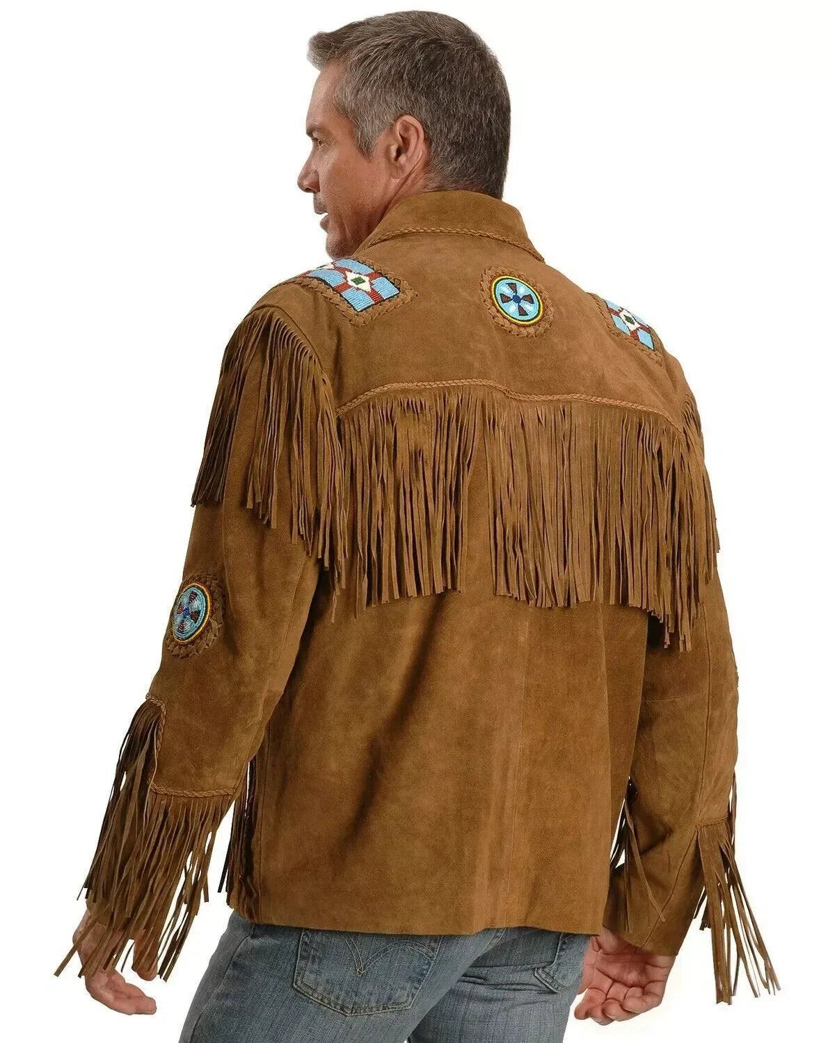 Men’s Suede Jacket Brown Fringe Beaded Western