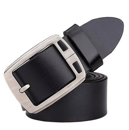 Men’s Cowhide Belt with Rectangular Silver Buckle Black S