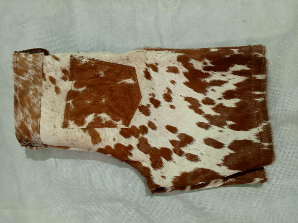 Men's cowhide shorts with natural white speckling