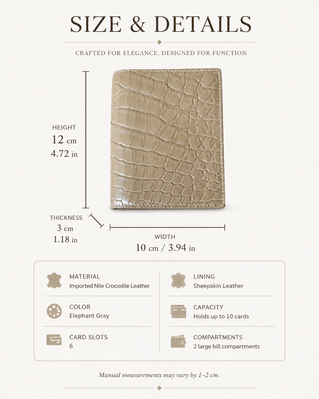 Genuine Crocodile Leather Bifold Wallet for Men