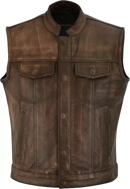 Mens Distressed Brown Leather Vest