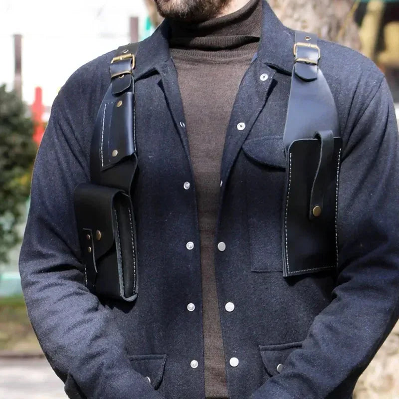 Men’s PU Leather Shoulder Holster Bag with Dual Pouches