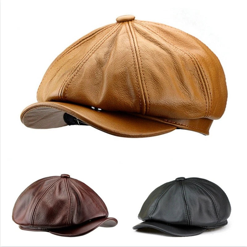 Leather baker boy cap for men Gatsby eight-panel style