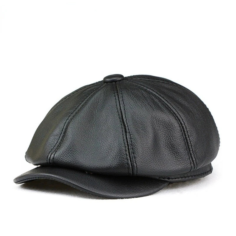 Leather baker boy cap for men Gatsby eight-panel style 3 M