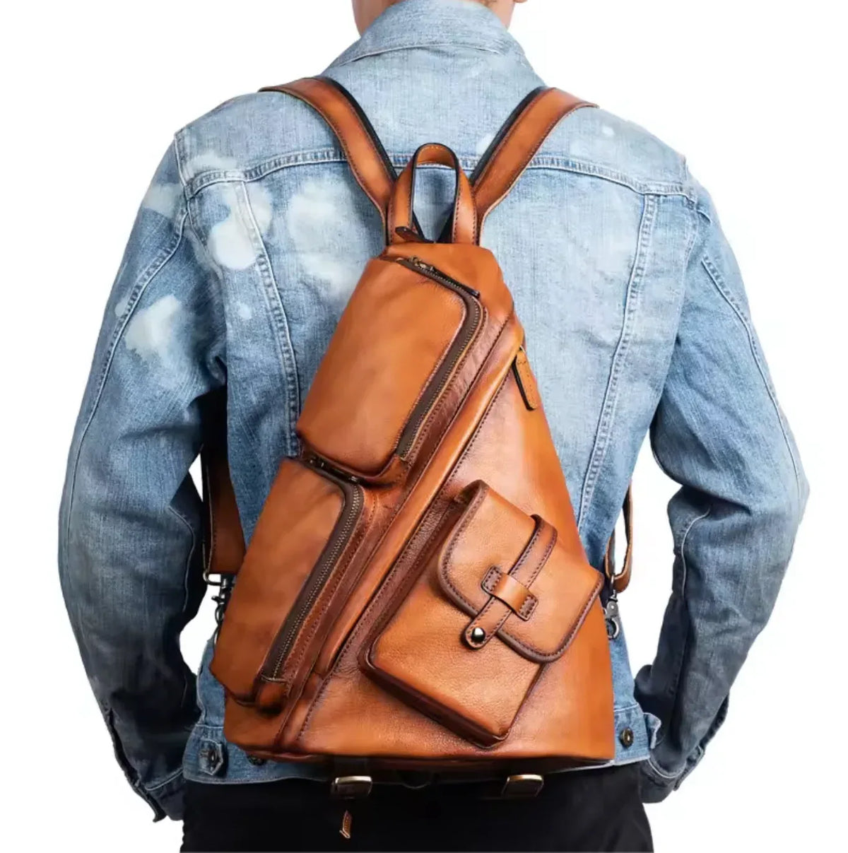 Genuine Leather Sling Backpack for Men