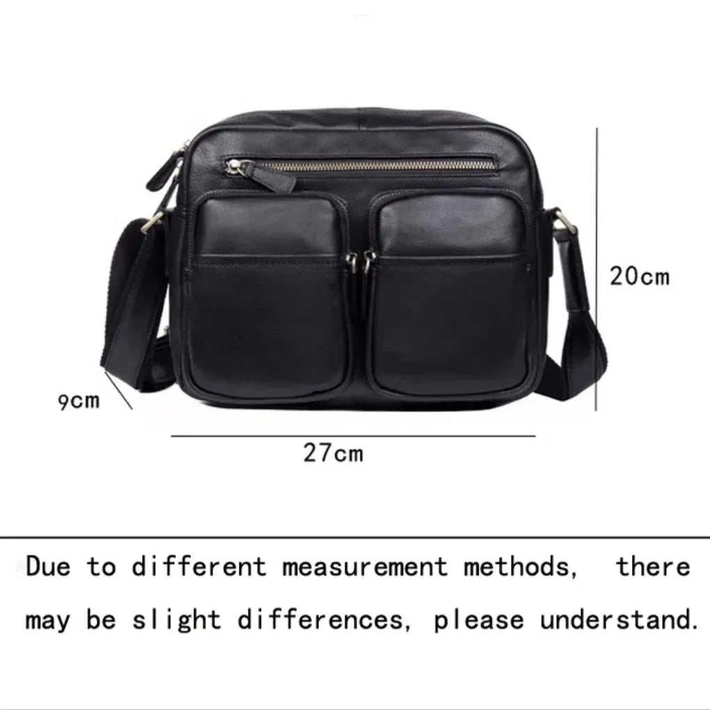 Men’s Genuine Black Leather Messenger Chest Bag