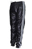 Mens Leather Joggers Black with White Side Stripes