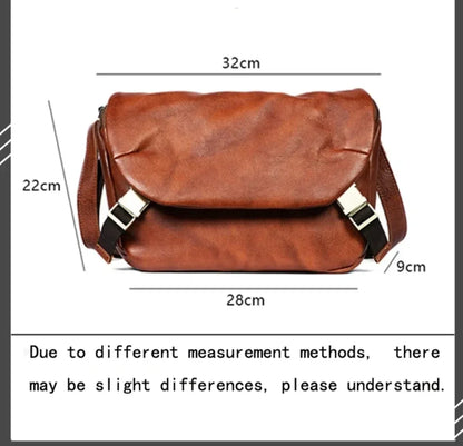 Men’s Leather Messenger Shoulder Bag Small Brown Crossbody for Travel