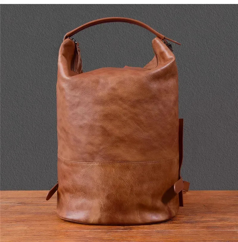 Men’s Vintage Leather Backpack Handmade Brown Cowhide