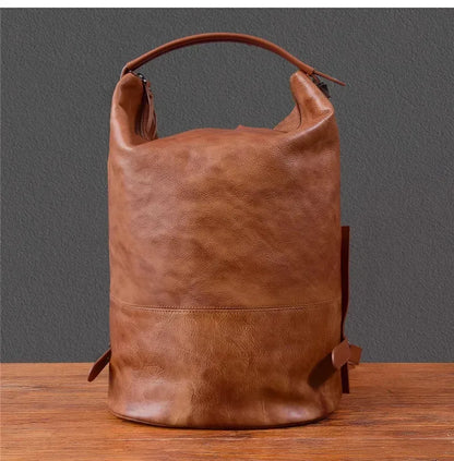 Men’s Vintage Leather Backpack Handmade Brown Cowhide