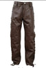 Brown Lace Up Leather Pants for Men in Genuine Cowhide
