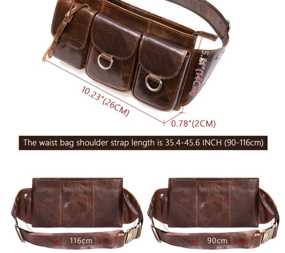 Men’s Leather Waist Bag with Multiple Pockets and Adjustable Strap
