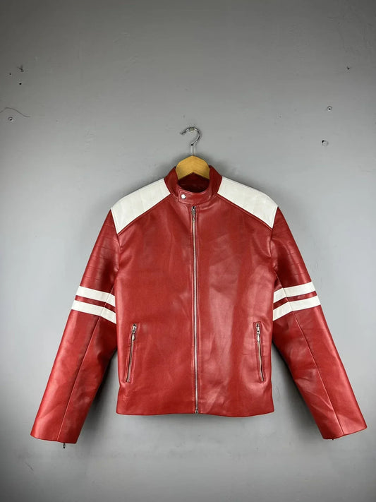 Men's Red Genuine Cowhide Leather Jacket