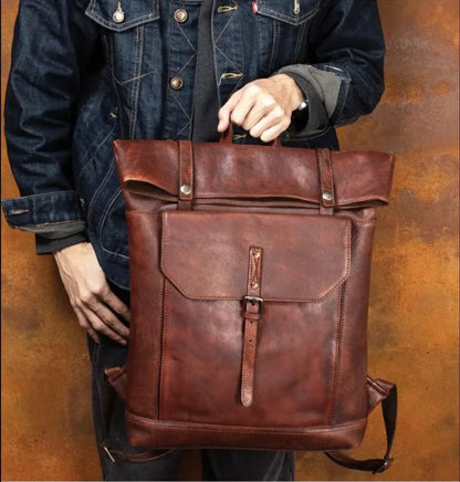 Men’s Retro Leather Laptop Travel Rucksack