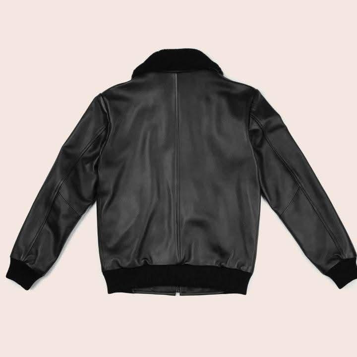 Leather Flight Jacket With Fur, Black