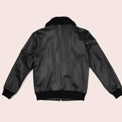 Leather Flight Jacket With Fur, Black