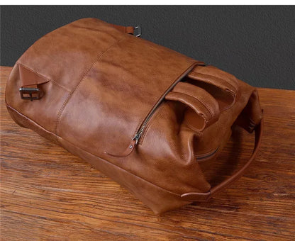 Men’s Vintage Leather Backpack Handmade Brown Cowhide