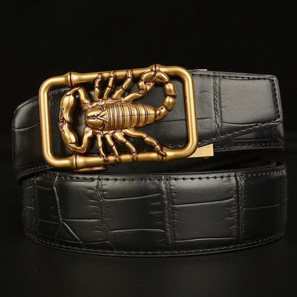 Men’s Western Leather Belt with Gold-Tone Scorpion Buckle 2 110 cm
