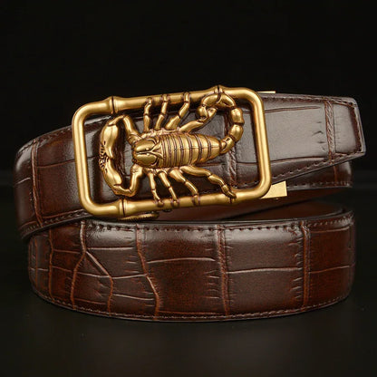 Men’s Western Leather Belt with Gold-Tone Scorpion Buckle 1 110 cm