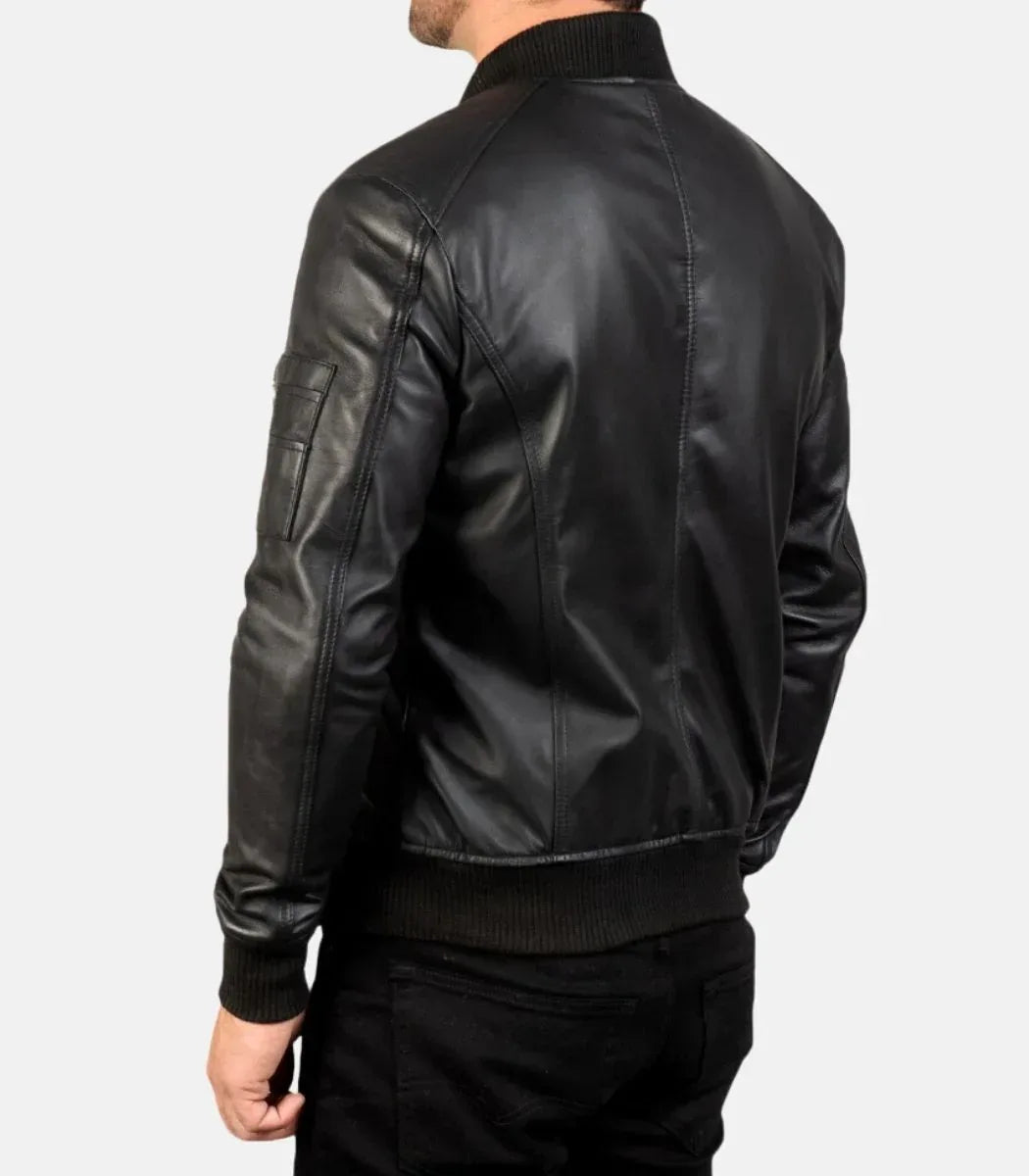 minimal leather jacket black mens