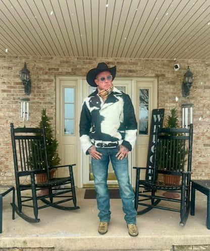 Black White Cowhide Jacket Men Real Hair On Hide Western Style