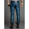 Blue leather pants mens slim fit two tone trouser