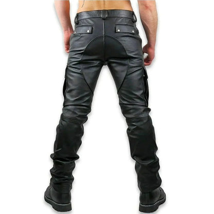 Genuine Leather Cargo Pants Mens Multi Pocket Fit