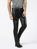 real leather pants men black biker style zipper pocket design