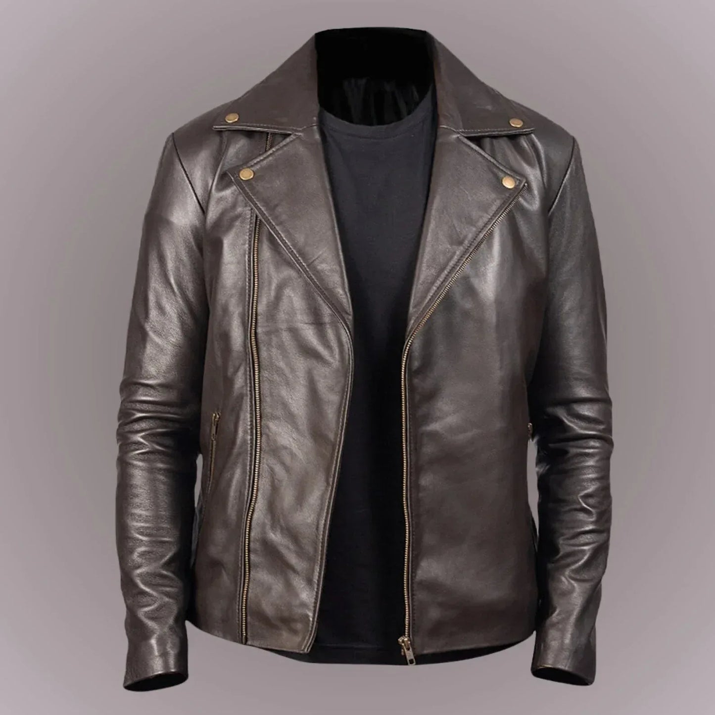 mens leather riding jacket slim fit biker motorcycle style