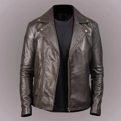 mens leather riding jacket slim fit biker motorcycle style