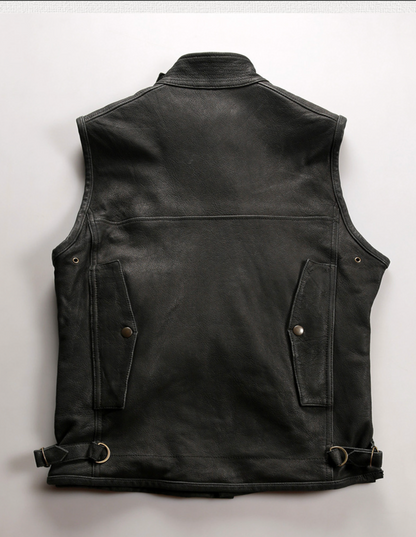 Retro cowhide genuine leather vest for men