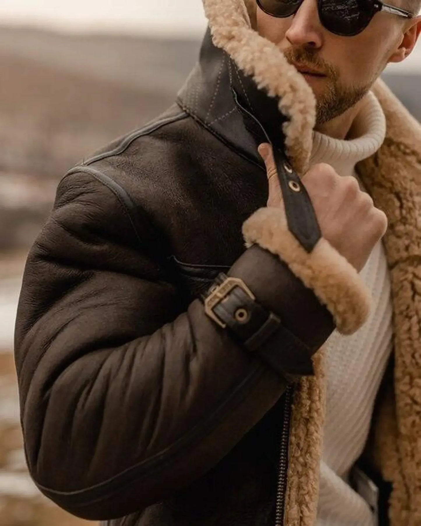 shearling lined aviator jacket mens real sheepskin flight coat
