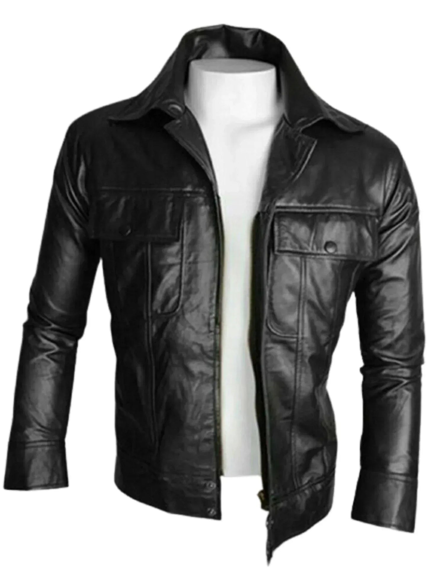 mens black genuine leather jacket slim fit