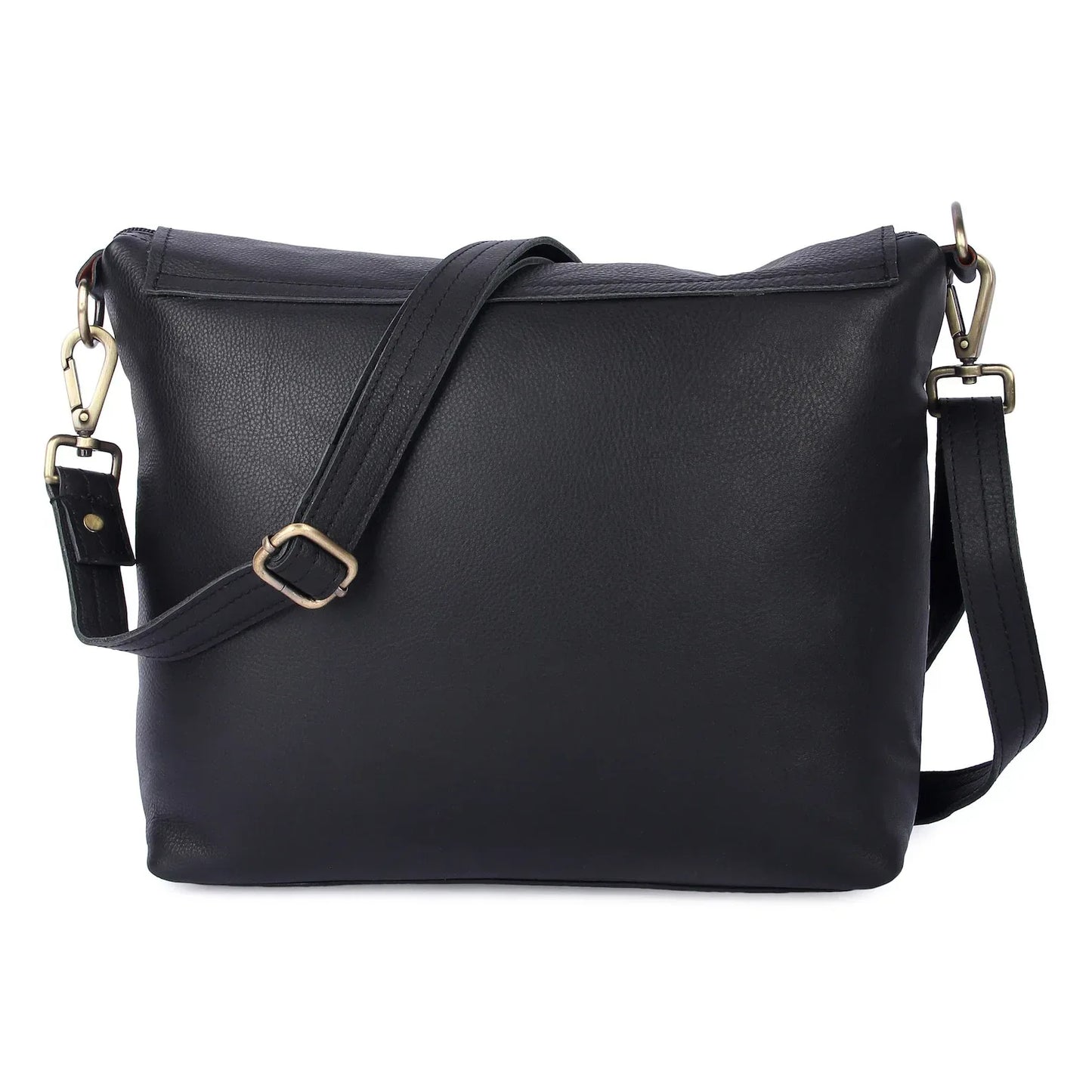 Black leather messenger bag for women | crossbody work bag