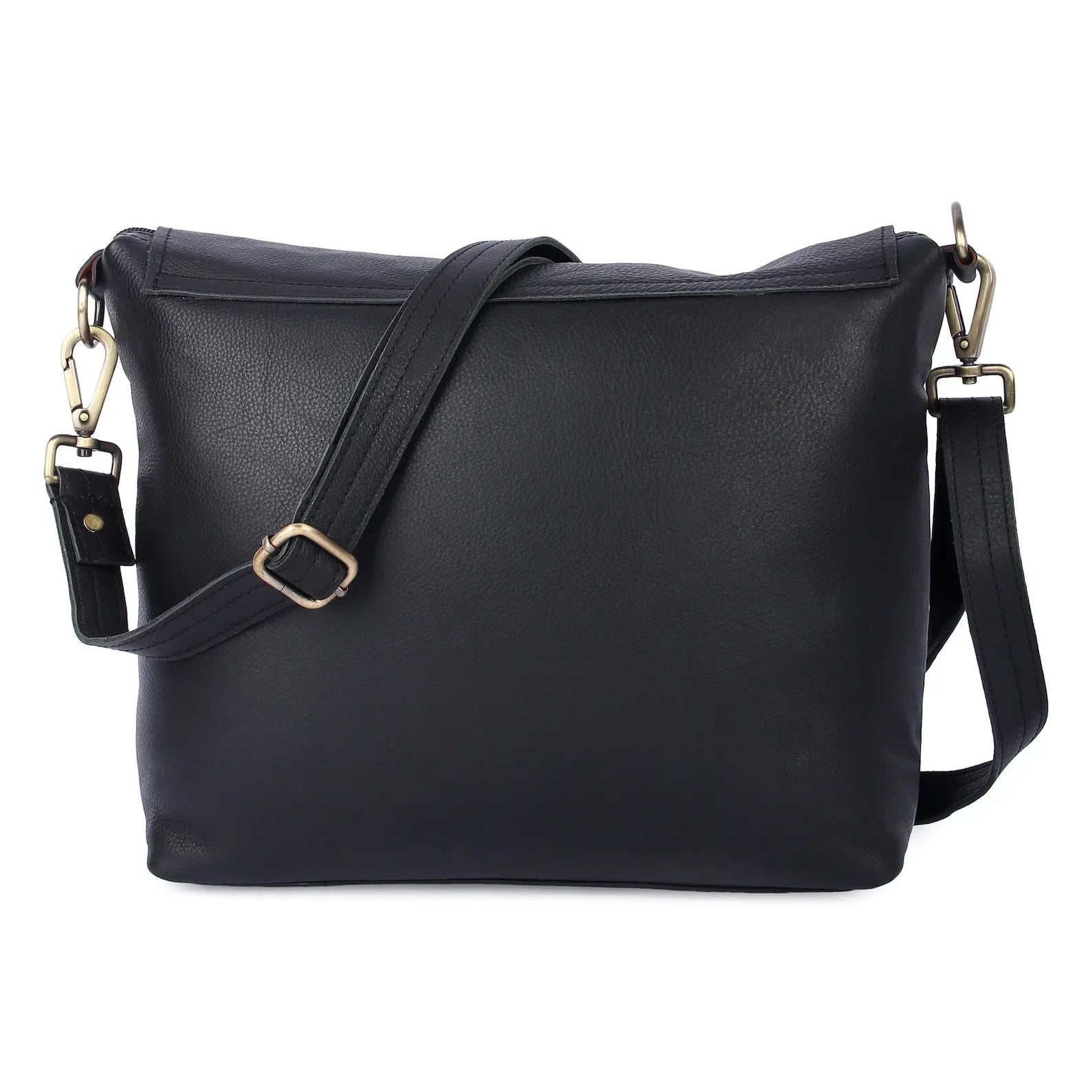 Black leather messenger bag for women | crossbody work bag