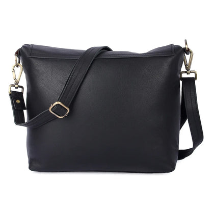 Black leather messenger bag for women | crossbody work bag