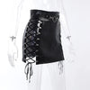 Women's black leather mini skirt with adjustable lacing