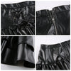 Black faux leather mini skirt lace up corset