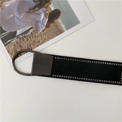 Wide faux leather belt with metal buckle for women
