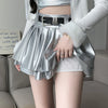 Silver metallic faux leather mini skirt